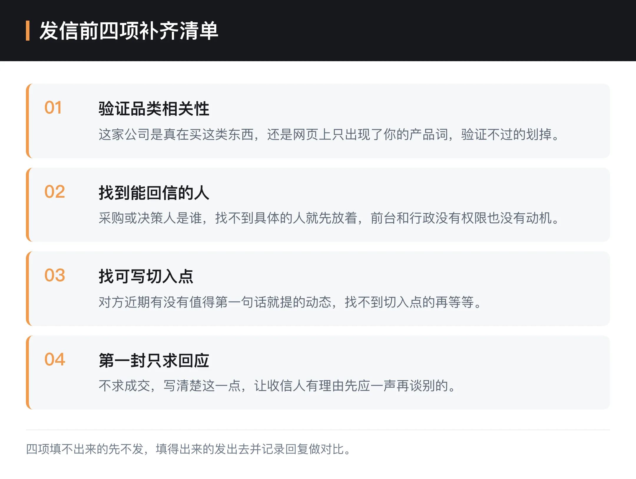 发信前四项补齐清单